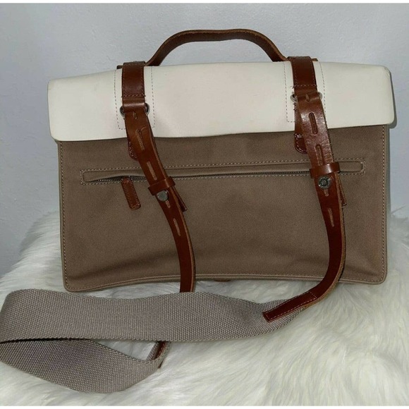 SEVENTY EIGHT PERCENT 2011 Italian Vegan Leather Dimitri Satchel White/Brown - Picture 4 of 12